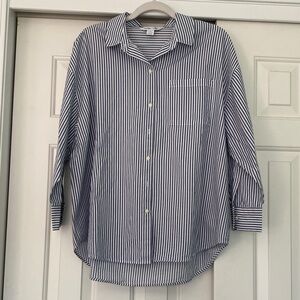Blue and White Striped Oversized Button-Up Shirt